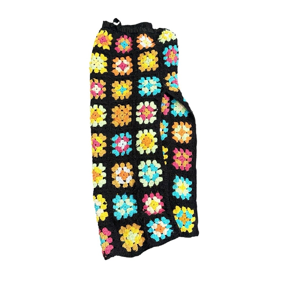 Handmade Crochet Granny Square Skirt, Multicolor Squares Festivals Boho Size Sm